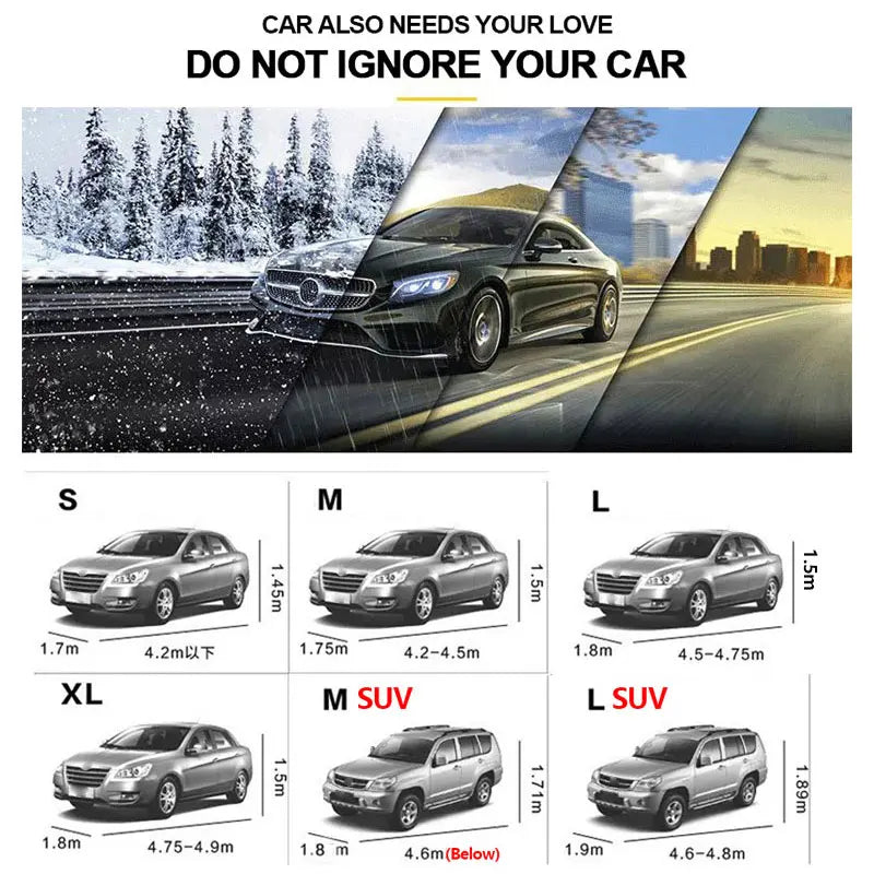 Universal Full Car Cover Rain Frost Snow Dust Waterproof Protection Exterior Car Protector Covers Anti UV Outdoor Sun Reflective