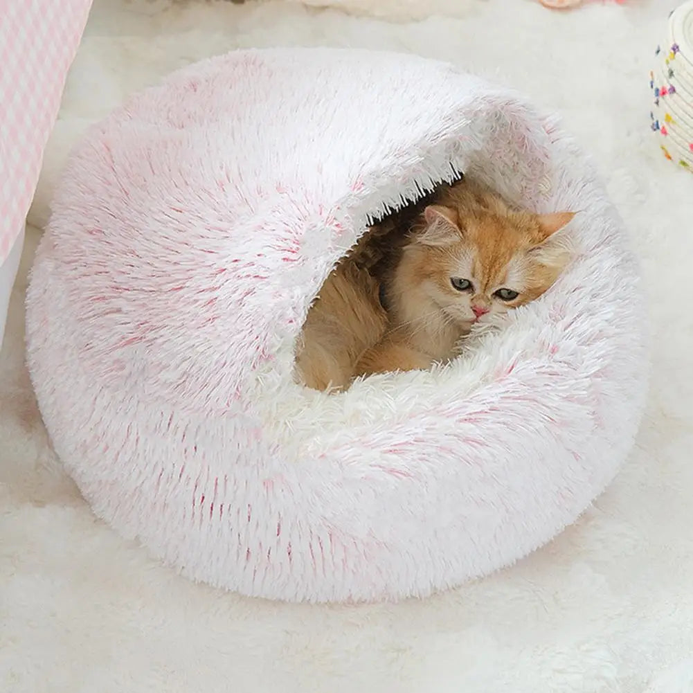 Cat Plush Bed Faux Fur Fluffy Hooded Calming Cat Bed Cave Winter Cozy Round Pet Nest PP Cotton Pet Bed for Cats Small Dogs