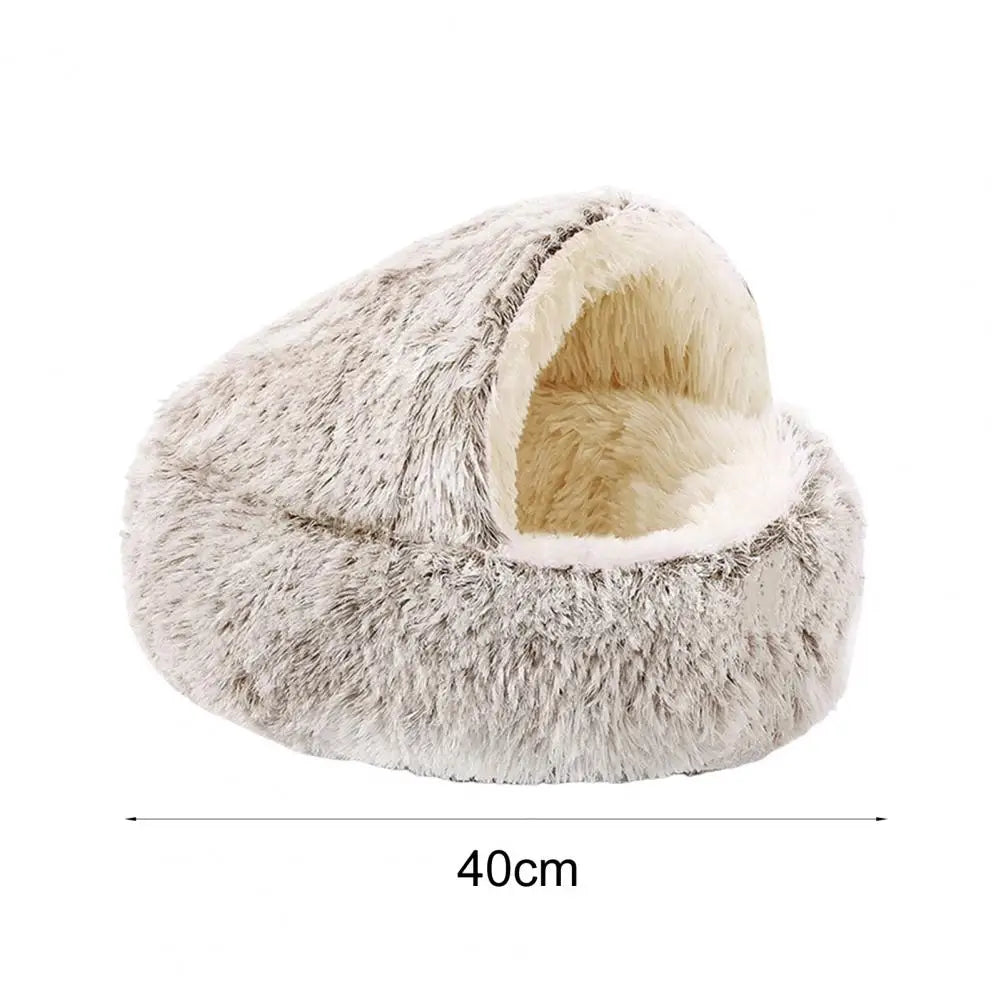 Cat Plush Bed Faux Fur Fluffy Hooded Calming Cat Bed Cave Winter Cozy Round Pet Nest PP Cotton Pet Bed for Cats Small Dogs