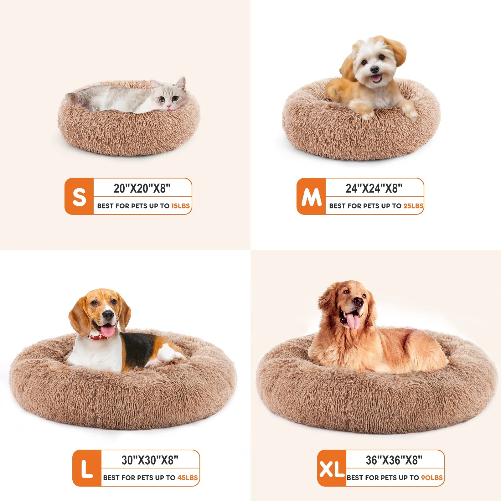 Calming Dog Bed for Medium to Large Dogs Washable Large Pet Bed Anti-Slip Round Fluffy Plush Faux Fur Dog Bed