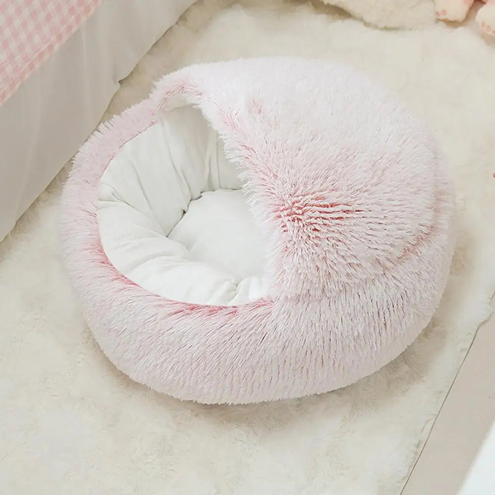 Cat Plush Bed Faux Fur Fluffy Hooded Calming Cat Bed Cave Winter Cozy Round Pet Nest PP Cotton Pet Bed for Cats Small Dogs